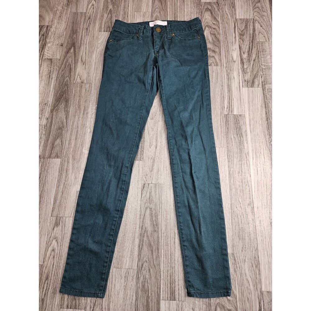 No Boundaries Jeans Womens 1 Green Smoke Skinny Stretch Denim Pants Mid Rise